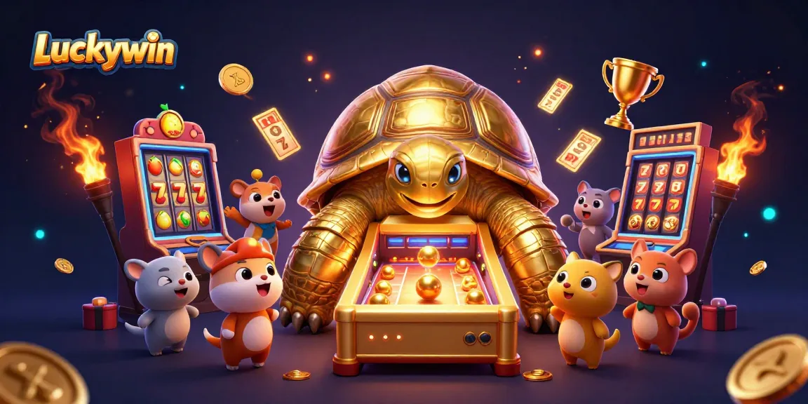 Experience thrilling gameplay at Luckywin with the colossal tortoise slot machine in a vibrant casino atmosphere.