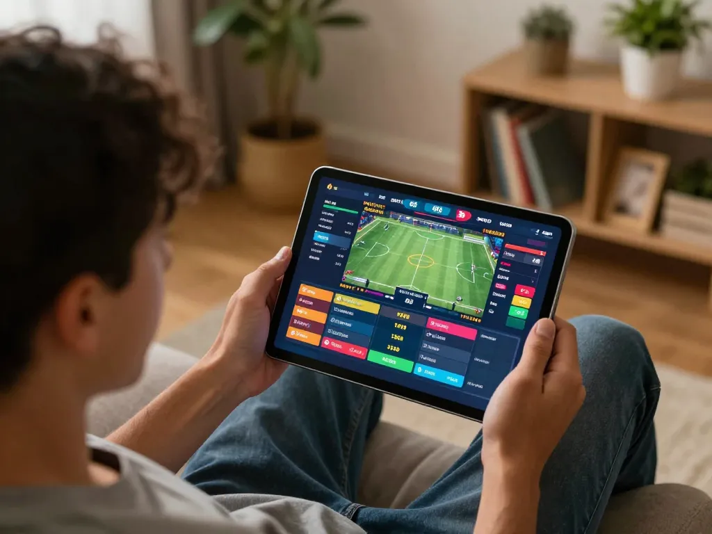 Engaged user placing bets on 88clbgo sports betting app from a cozy home setup, showcasing excitement.