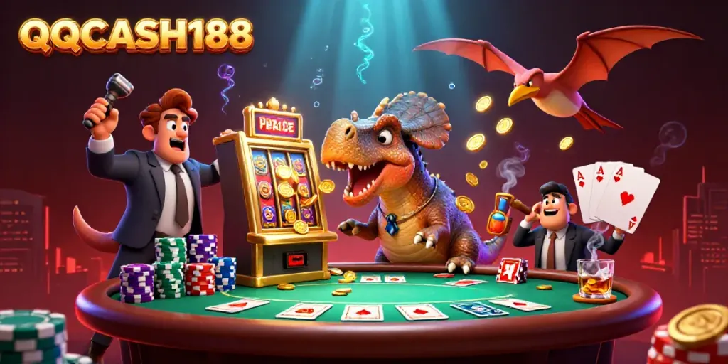 Experience thrilling jackpots with QQCASH188 in a vibrant, entertaining casino scene.
