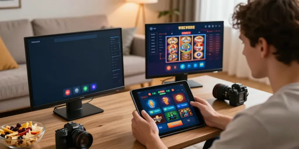 Online gambler enjoying a thrilling red88 betting experience at home.