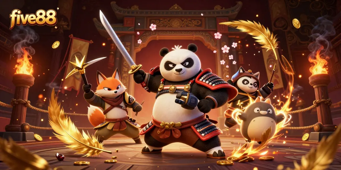 five88 showcases a vibrant gaming scene with a samurai panda and ninja fox amidst a dynamic casino atmosphere.