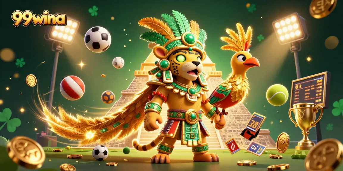 Experience exciting gameplay at 99wina with dynamic sports betting elements in a vibrant illustration.