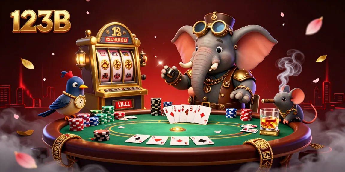 Experience thrilling action at 123B's steampunk casino with vibrant poker games in the scene.