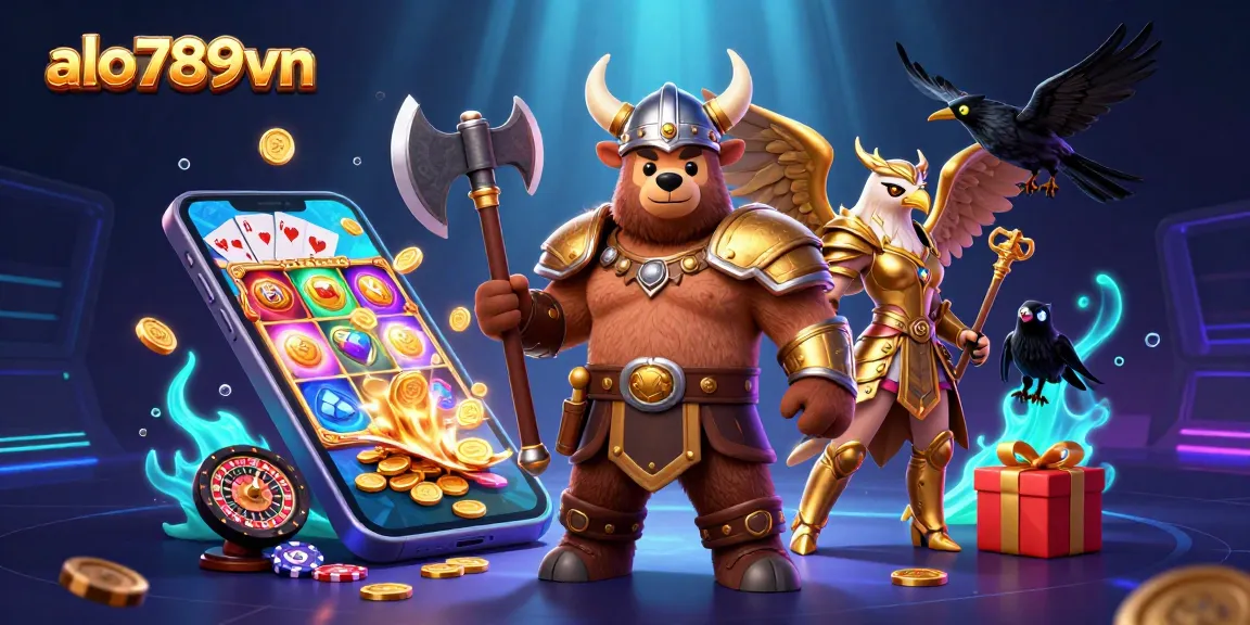 Engage with alo789vn's electrifying 3D casino realm, featuring vibrant characters and immersive game elements.
