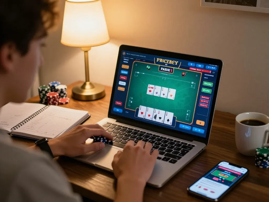 Player strategizing at MM88 online poker table, focused on gameplay interface with chips and cards visible