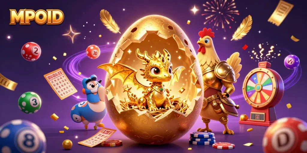 MPOID launches a vibrant online gaming experience with exciting lottery elements and a golden dragon.
