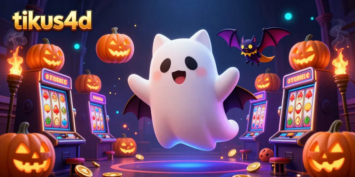 Spin to win with tikus4d as a ghost cat and bat explore a vibrant haunted casino.