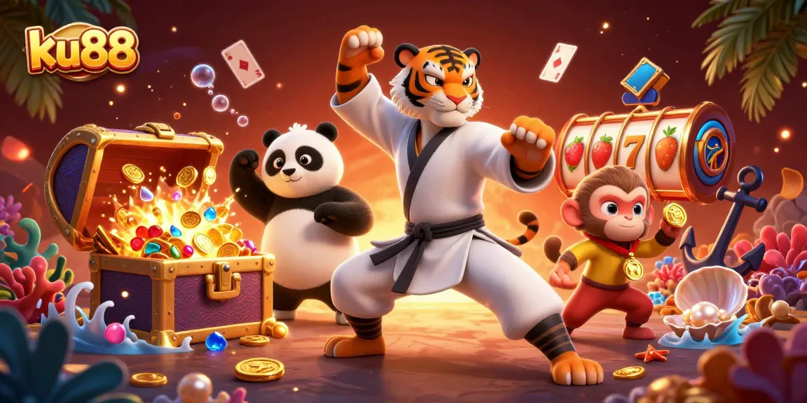 Engage in thrilling action with ku88 as the kung fu tiger shows strategic mastery in a vibrant casino setting.