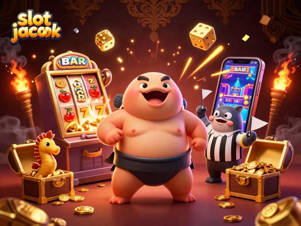 Experience the thrill of hitting the slot jackpot with vibrant characters and dynamic casino elements.