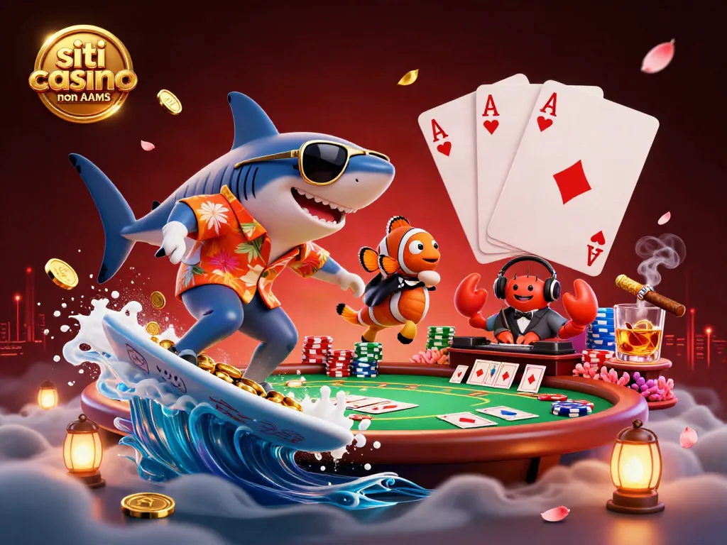 I migliori siti casino non AAMS offrono azioni avvincenti e grandi vincite in un'illustrazione dinamica.