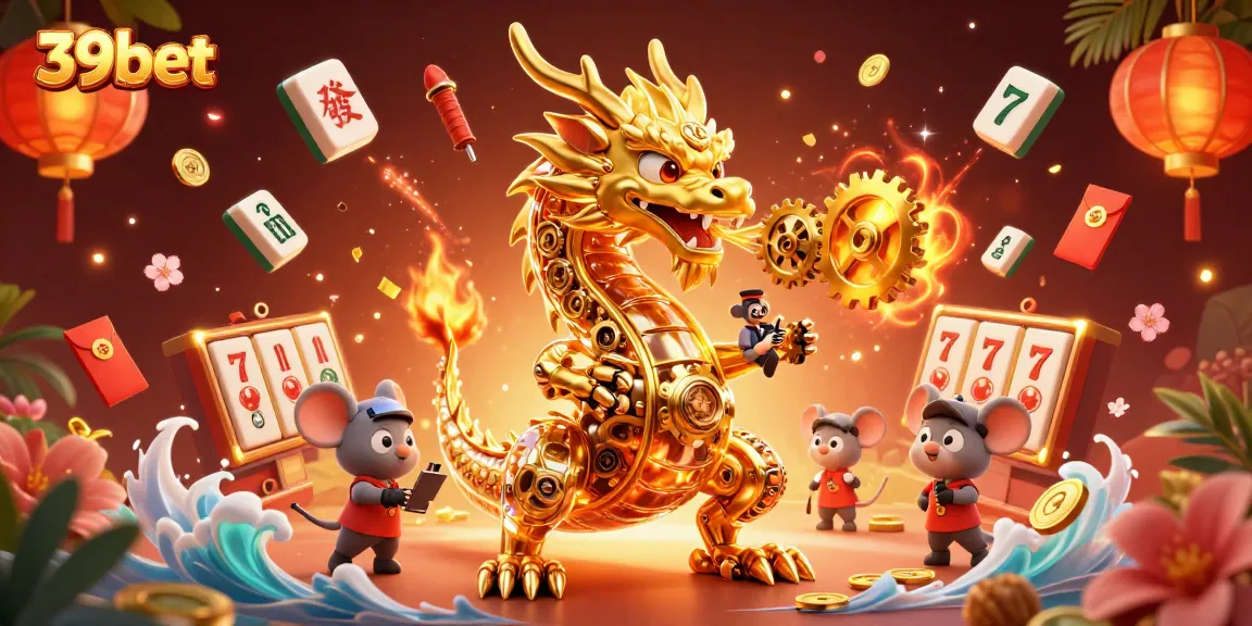 Experience thrilling gameplay with 39bet's vibrant 3D casino illustration featuring a golden dragon, fate, and fortune elements.