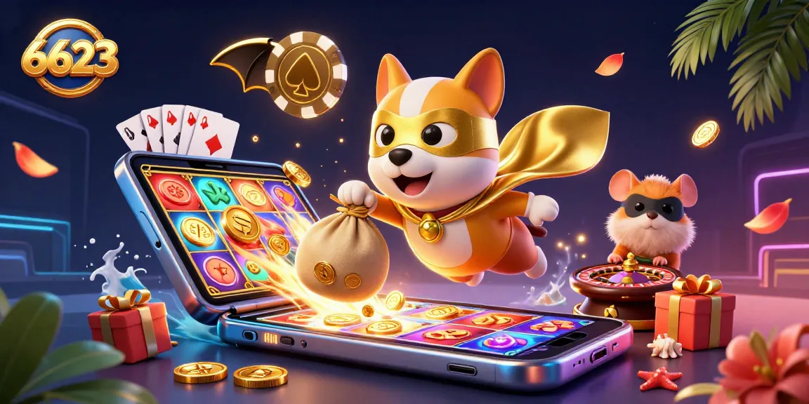 Experience thrilling slots and gaming excitement with 6623's captivating 3D casino illustration.