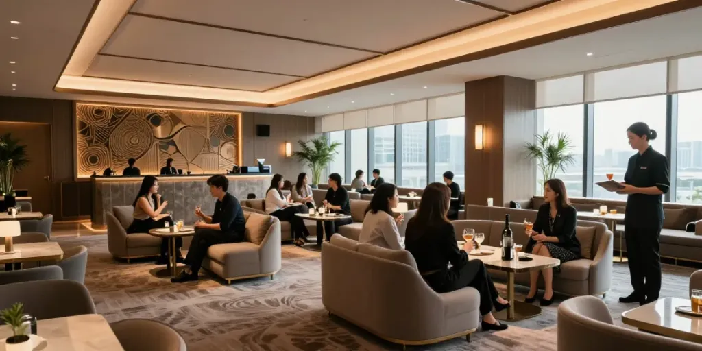 강남타이밍 쩜오의 고급스러운 내부와 따뜻한 분위기를 담은 이미지