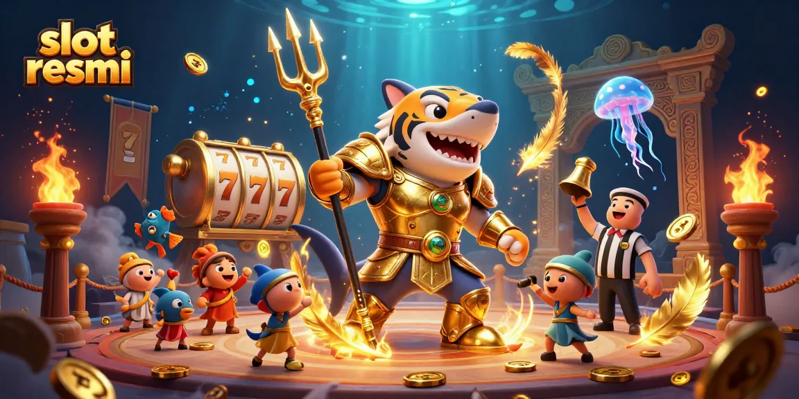 Experience the thrill of slot resmi gaming with vibrant 3D shark gladiator action in a dynamic casino atmosphere.