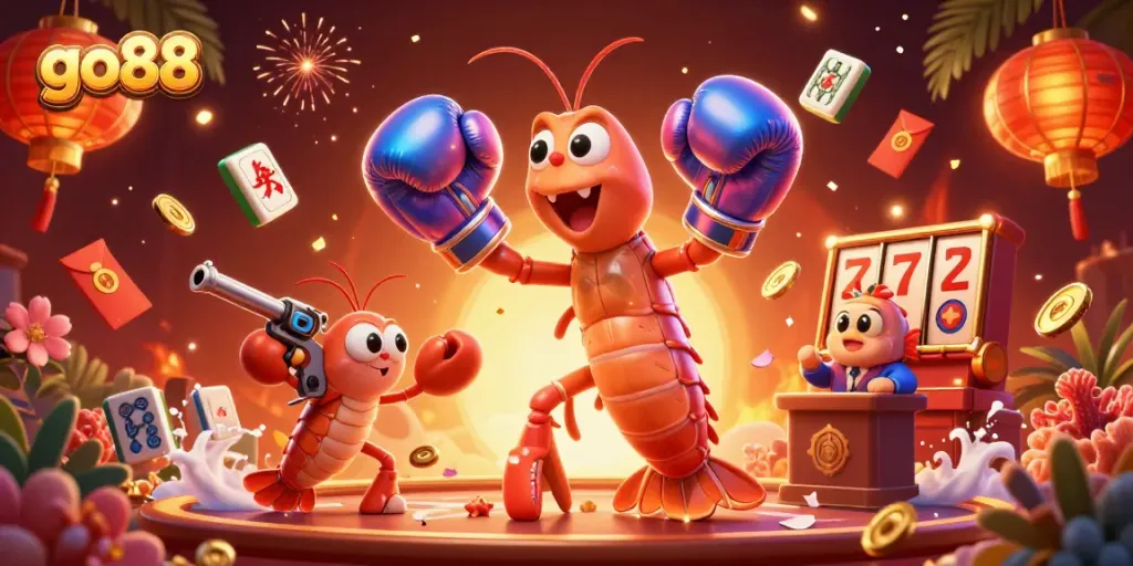 go88 players winning with luck in a vibrant 3D casino scene featuring unique game elements.