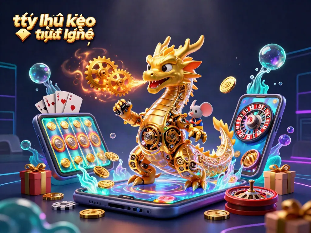 Engage with tỷ lệ kèo trực tuyến through an immersive 3D illustration featuring a dragon and casino elements.