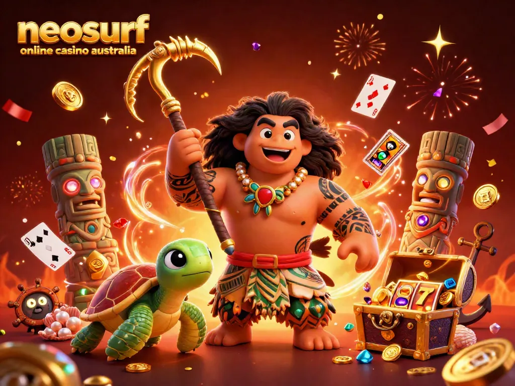 Experience the excitement of neosurf online casino australia with a vibrant 3D illustration featuring unique gaming elements.