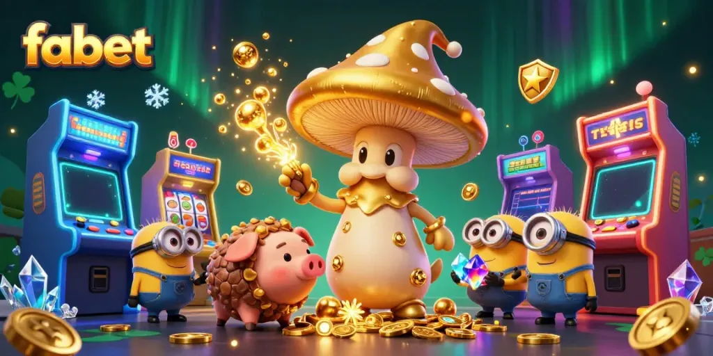 Experience big wins at fabet with a magical 3D casino scene filled with golden treasures.