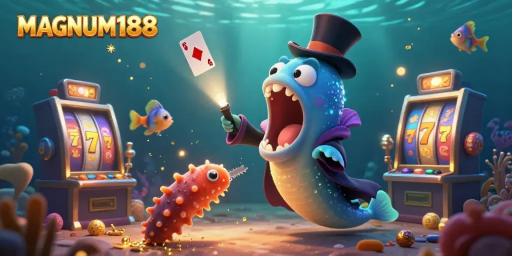 Join the excitement at MAGNUM188 with vibrant slot machines and magic tricks under the sea.