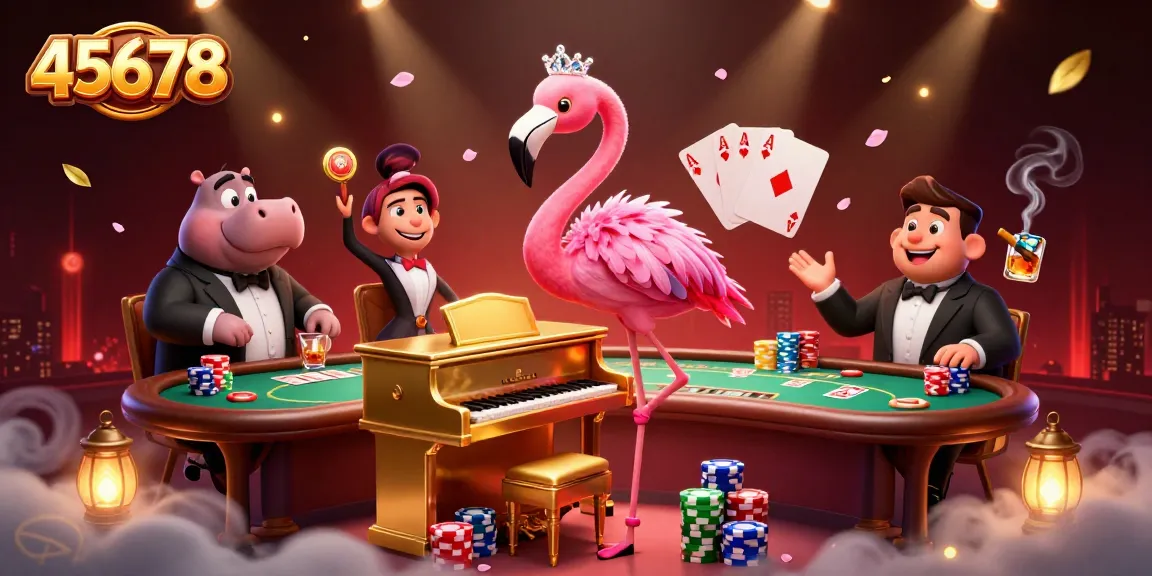 Experience 45678's thrilling casino scene with vibrant characters and dynamic poker elements.