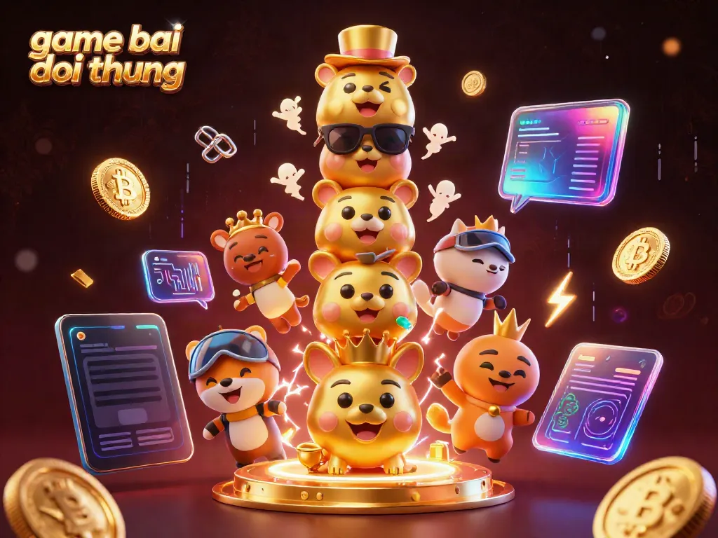 Engage in thrilling game bai doi thuong at a vibrant 3D casino world featuring colorful characters and crypto elements.