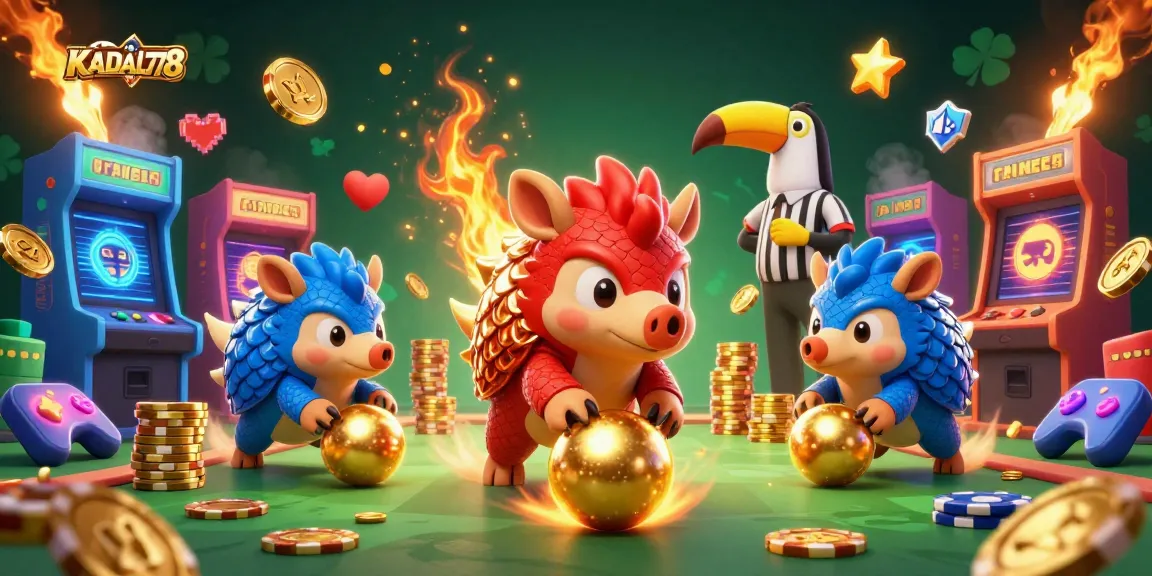 KADAL778 features a vibrant 3D scene of animated pangolins engaged in a thrilling casino game.