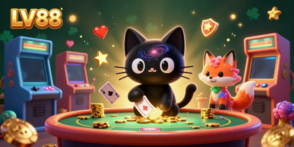 Experience the thrill at LV88's cosmic casino with colorful games and enchanting characters.