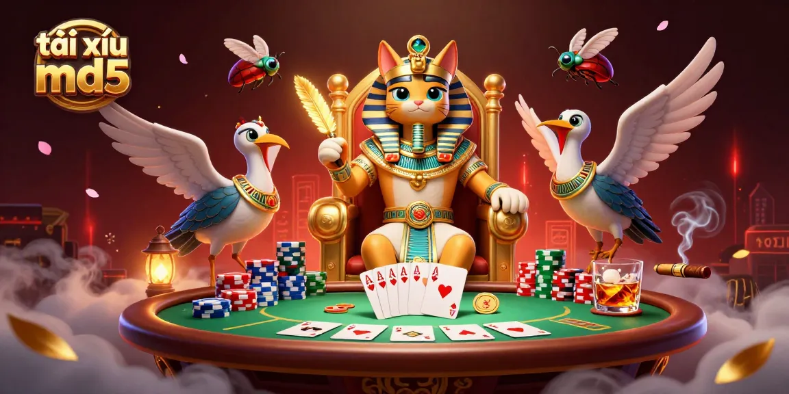 Experience the excitement of tài xỉu md5 with a dynamic casino scene featuring vibrant poker elements.