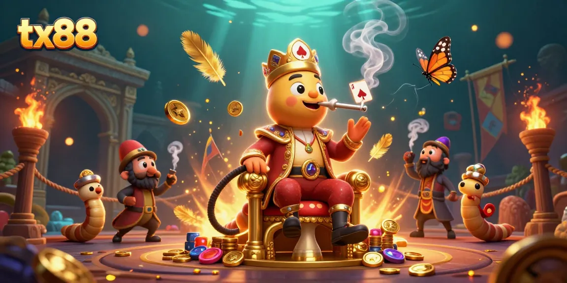 Experience tx88's vibrant casino scene filled with poker symbols and golden treasures.
