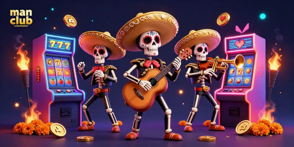 Experience the thrill of casino gaming at man club with a vibrant 3D illustration of a lively mariachi band.