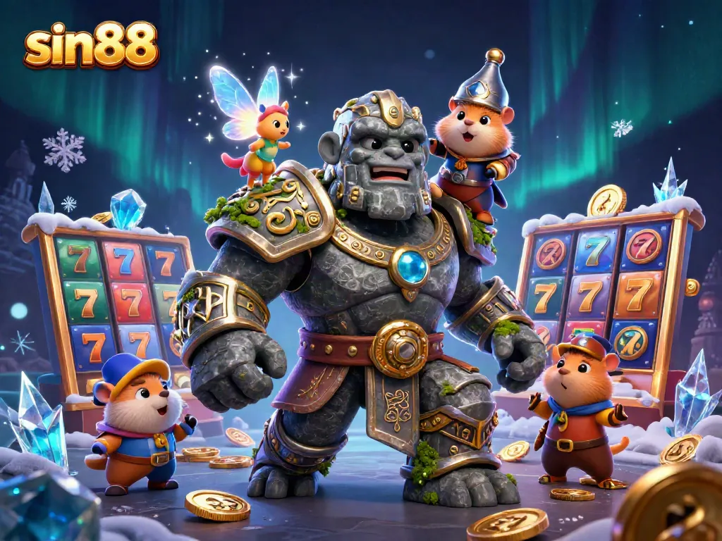 Experience thrilling gameplay as sin88 immerses you in a dynamic casino scene with magical characters and classic slot elements.