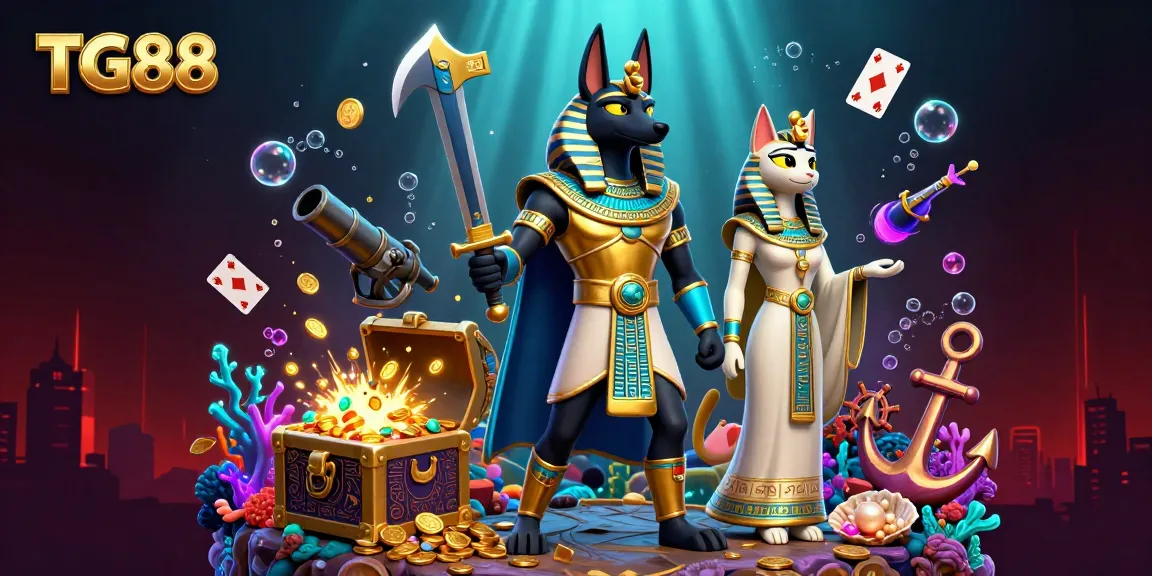 Experience the thrill of TG88 with an Egyptian-inspired gambling adventure illustrated in dazzling detail.