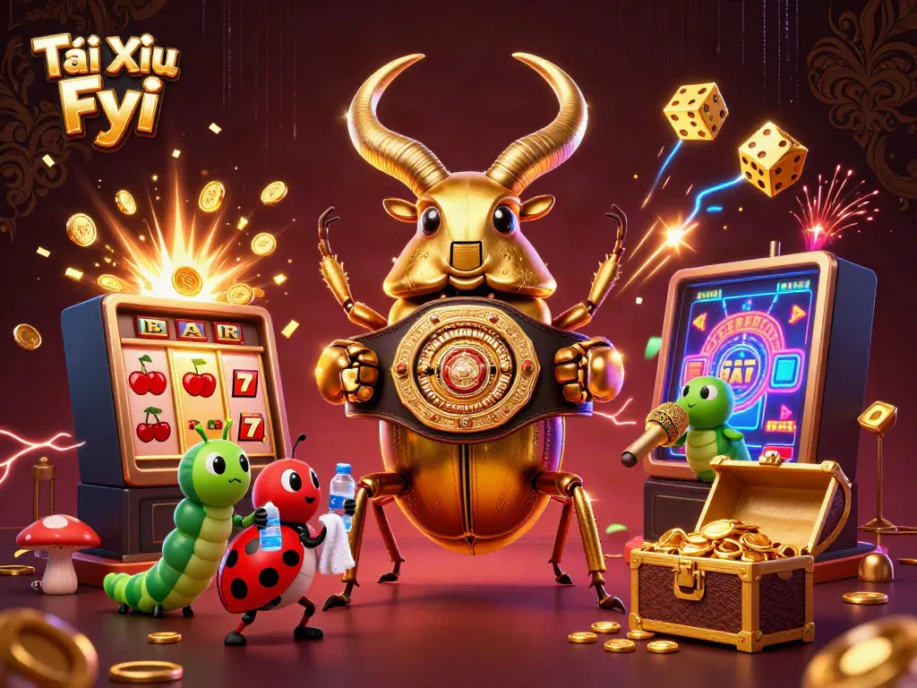Engage with Tài Xỉu Fyi's vibrant casino-themed illustration featuring dynamic characters and gaming elements.