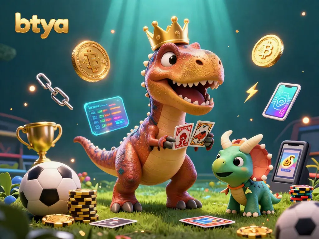 Engage with betya and enjoy thrilling sports betting action through vibrant visuals depicting T-Rex, cards, and trophies.