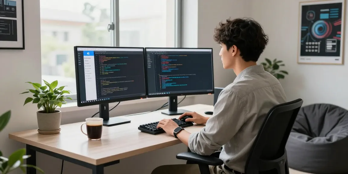 Seamless Telegram Download experience through a modern tech workspace featuring dual monitors showcasing chat applications.