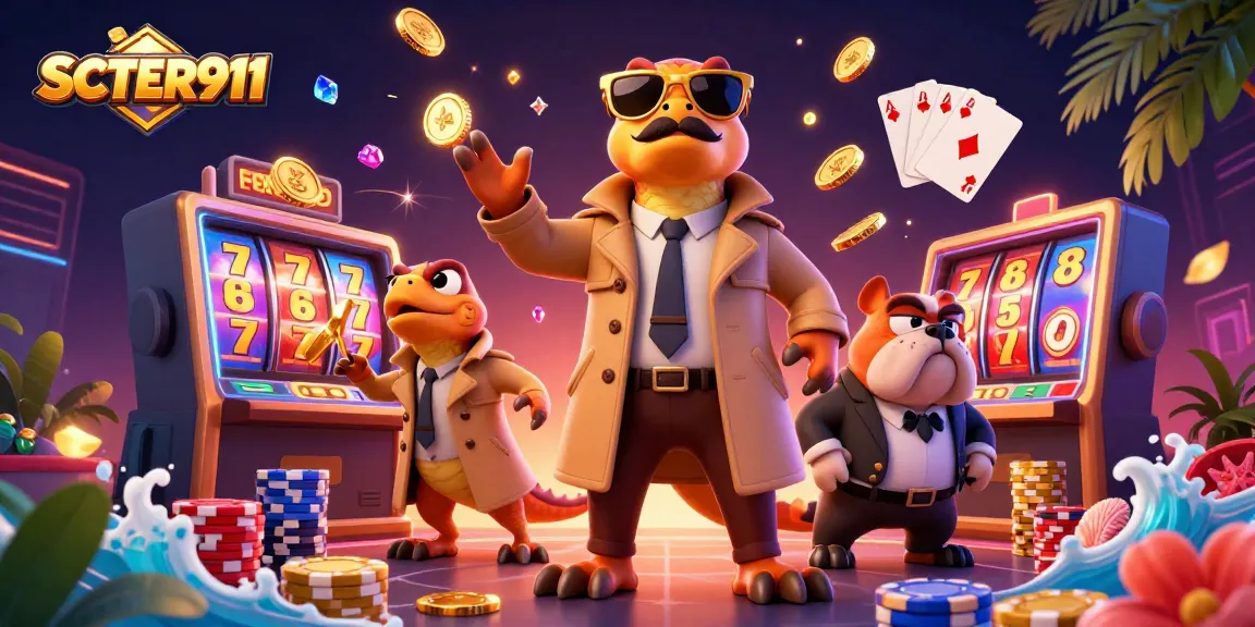 Experience SCATTER911 with raptors in a trench coat entering a casino lounge filled with excitement.
