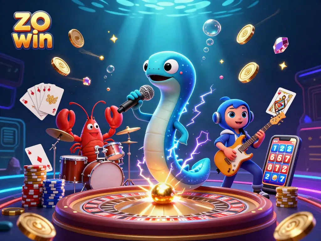 Win big at zo win with vibrant underwater casino scene featuring colorful characters and games.