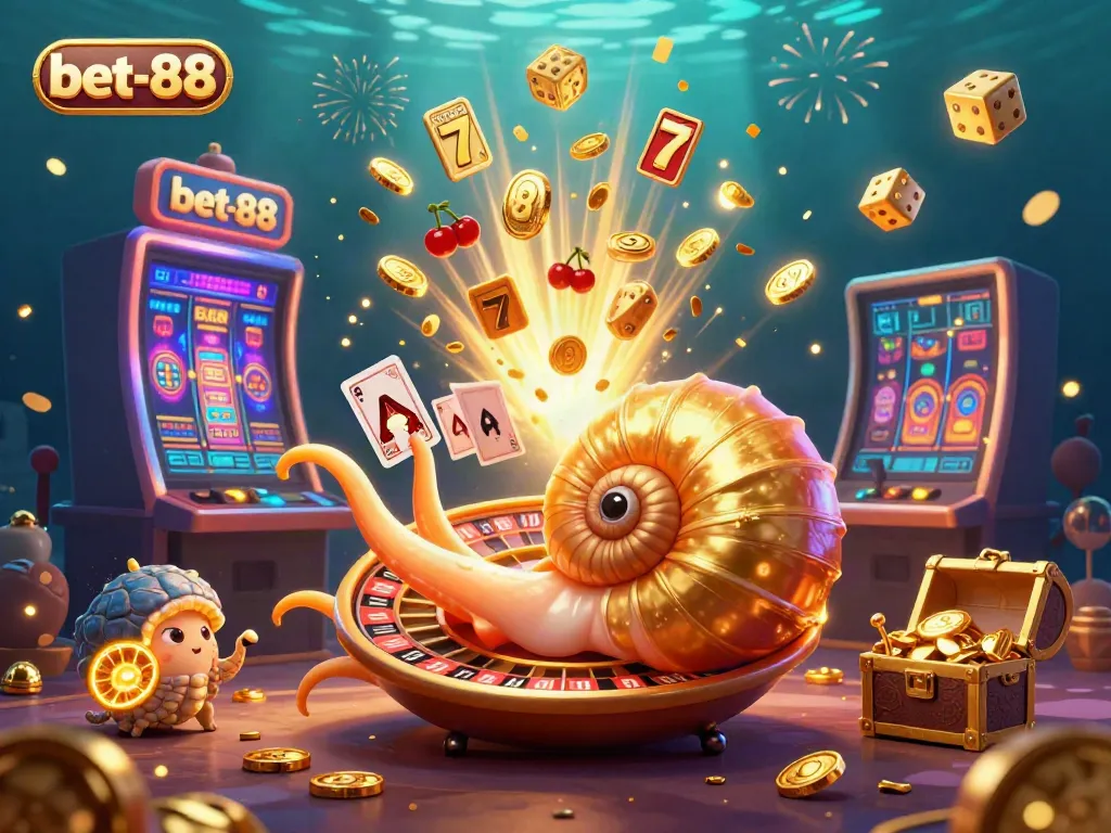 Experience the thrill at bet-88 with a vibrant 3D illustration featuring casino games and dynamic elements.