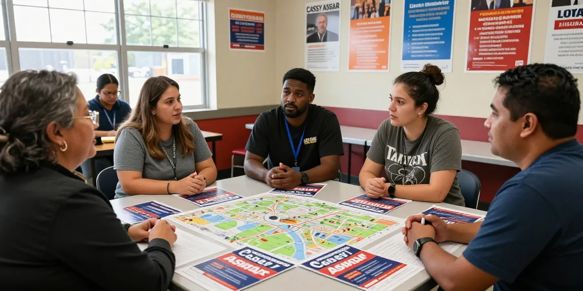 Citizens discussing Casey Askar's campaign at a community center.