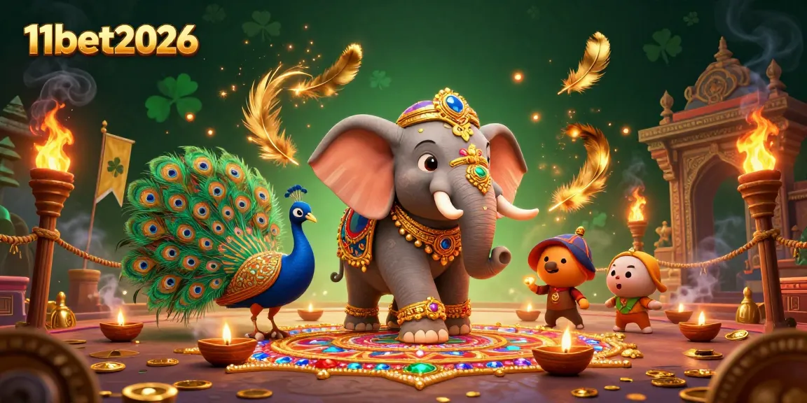 Bet and win big at 11bet2026 with this vibrant casino scene featuring a Diwali-themed elephant.