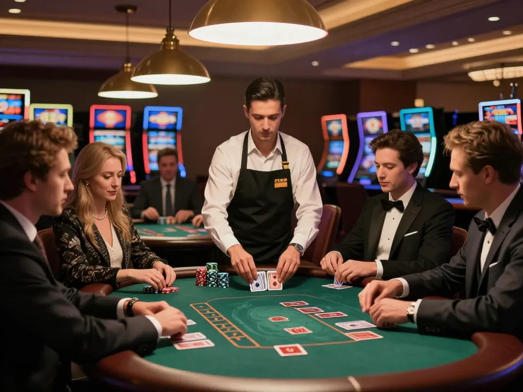 Players enjoying a blackjack game at fabet casino table with dynamic action and rich atmosphere