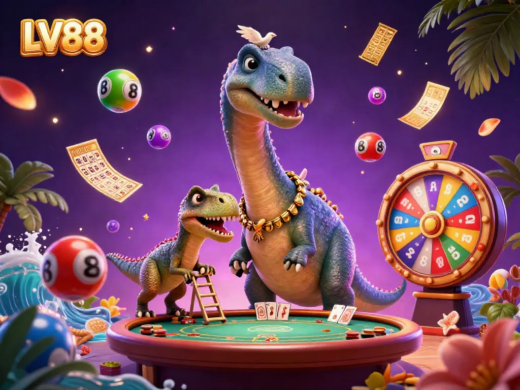 Experience the excitement of LV88, with a vibrant 3D casino scene full of games and lively action.