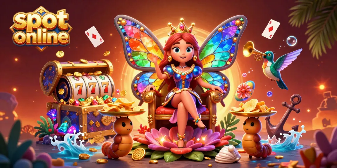 Experience slot online excitement with a vibrant scene of the butterfly queen and treasures.