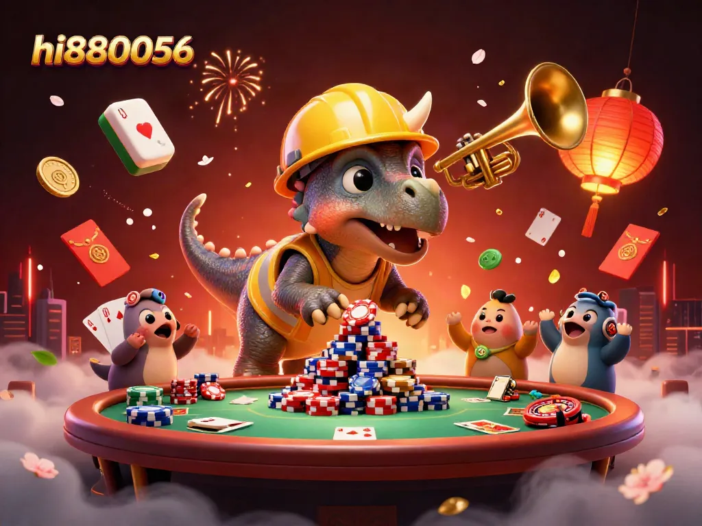 Engage with hi880056 at an exciting casino scene featuring dynamic poker and roulette gameplay with vibrant celebrations.