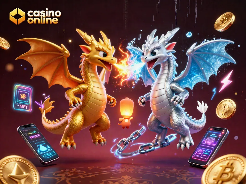 Juega en un casino online con seguridad y diversión, rodeado de dragones y símbolos cripto.