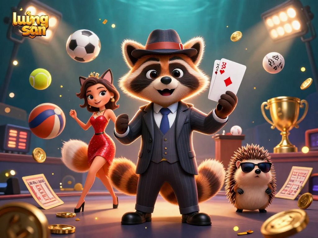Experience thrilling gambling action with lương sơn in a vibrant 3D illustration of dynamic characters.