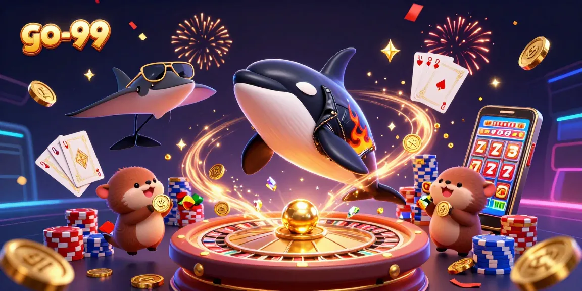 Experience the exhilarating world of go-99 gaming with dynamic characters, golden coins, and vibrant casino elements.