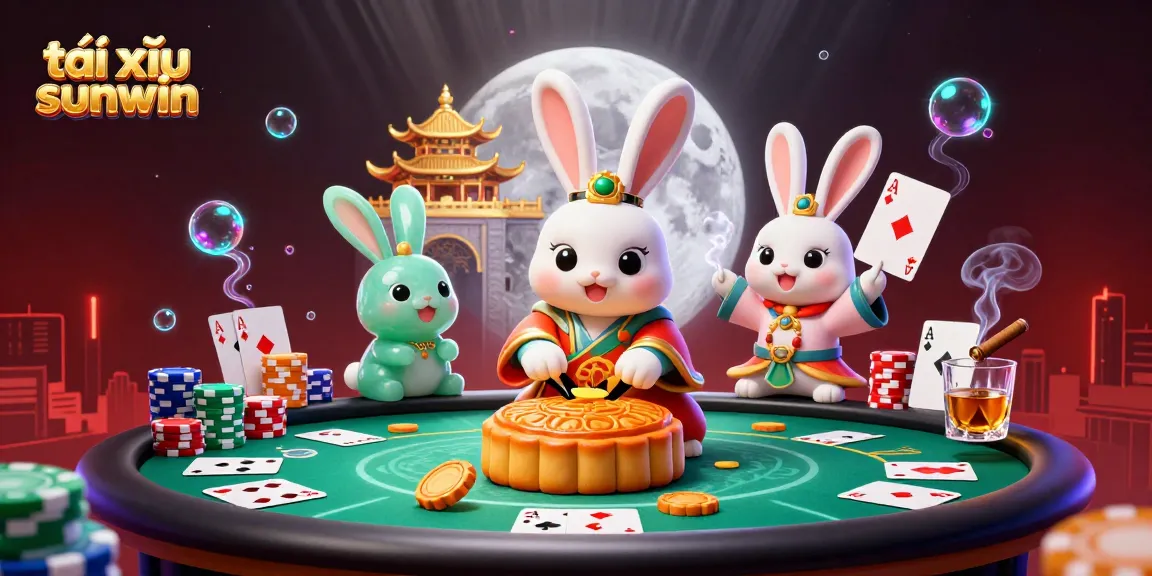 Tài xỉu sunwin game illustrated with folklore characters and dynamic poker elements in action