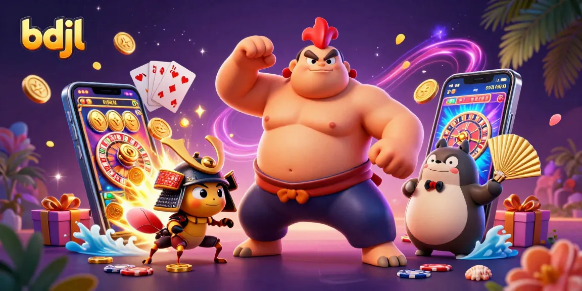 Engage in thrilling gameplay at bdjl with sumo wrestler and samurai cricket surrounded by casino elements.