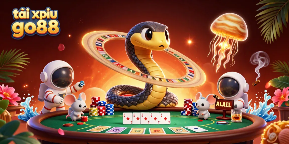 Participants enjoying a thrilling tài xỉu go88 game with vibrant betting elements and cosmic flair.